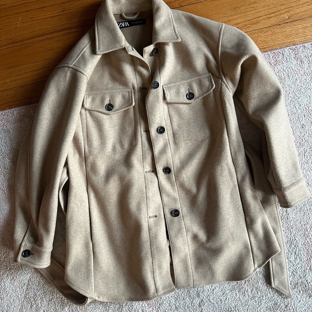 Zara Faux Wool Overshirt Shacket Tan